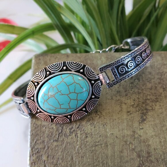 Silver Tone & Turquoise Bracelet 💥3 for $24💥 - Picture 1 of 14